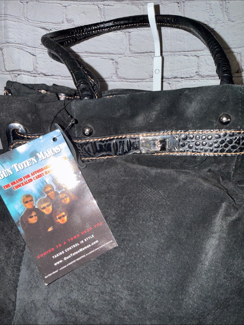 Black Suede Tote with Leather Trim and Stud Details - Picture 3 of 9